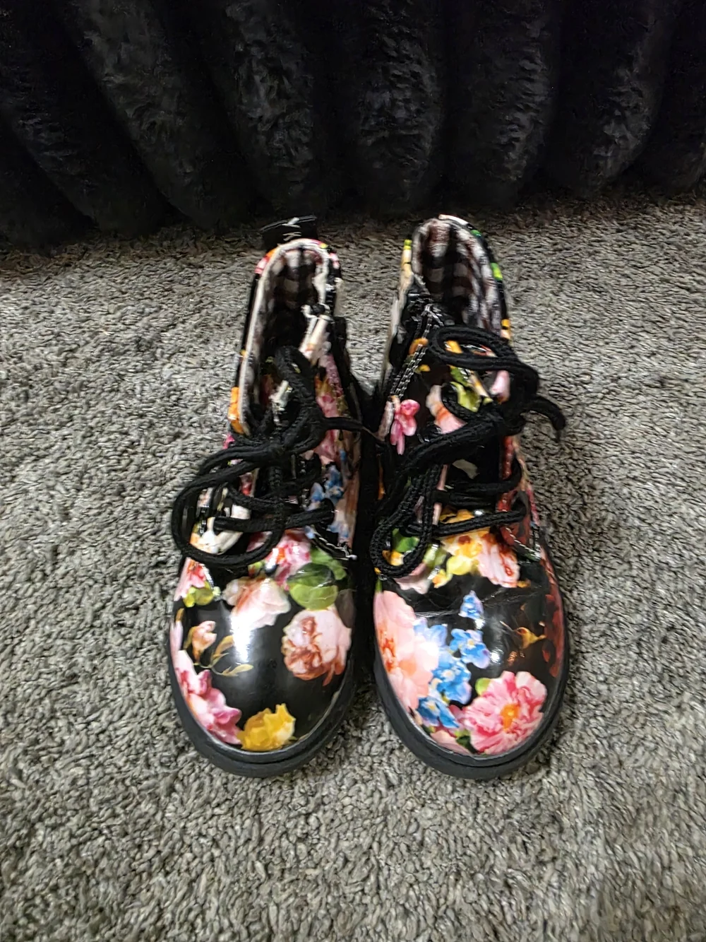 Kids Floral Lace-Up Boots in Multi-Color